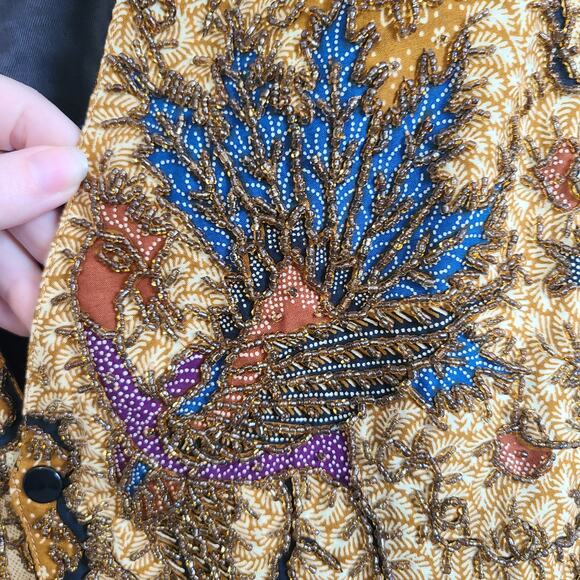 VTG Kenar Womens Gold Beaded Bird Floral Pattern Vest Size Small Tie Waistcoat - Picture 6 of 15